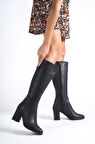 Kadın Paris Siyah Deri Yandan Fermuarlı Diz Altı Cizme