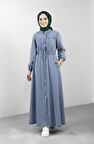 Kadın Cep Detaylı Belden Lastikli Denim Kot Mavi Elbise