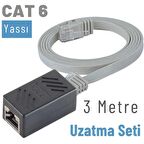 IRENIS 3 Metre CAT6 Kablo Uzatma Seti, Yassı Ethernet Kablo ve Ekleyici