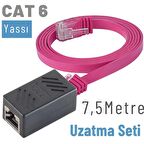 IRENIS 7,5 Metre CAT6 Kablo Uzatma Seti, Yassı Ethernet Kablo ve Ekleyici