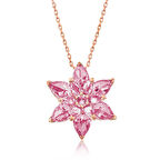 925 Ayar Gümüş Rose Pembe Lotus Çiçeği Kolye T4998