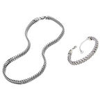 Kare Küp Model Paslanmaz Çelik Kalın Erkek Kolye&Bileklik Set 4mm