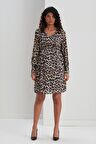 IŞŞIL E0040-Leopar Desen Hamile Qeen Crep Mini Elbise
