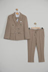 Erkek Çocuk Çizgili Ceket Gömlek Pantolon Papyonlu Takım Elbise Te.1001y