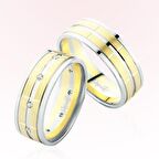 Beyaz Sarı Şeritli Taşlı Altın Alyans 4304