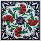 Armada Çini 10x10 Cm ED 104 Dörtlü Karanfil İznik El dekoru Çini Pano