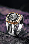 Erkek Gümüş Yüzük - Üç Sıra Zirkon Taşlı Hz. Süleyman Mührü İşlemeli Erkek Yüzük