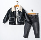 Erkek Çocuk Deri Ceketli Kot Pantolonlu Penyeli Üçlü Takım TKM.YY01