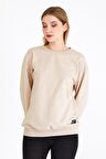 Metalic Kadın Bej Renk Basic Bisiklet Yaka Sweatshirt 