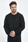 Erkek Siyah Bisiklet Yaka Nakış Detaylı Regular Fit Sweatshirt