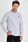 Erkek Gri Çift Bisiklet Yaka Baskı Detaylı Standart Rahat Kesim Sweatshirt