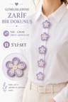 El Örgüsü Gömlek Ceket Aksesuarı 5'li Set Çiçek Broş Tak Çıkar Düğme için Süs Kadın Gömlek Hırka ceket Süsü Gözlük Tutucu Aksesuar