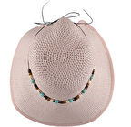 Kadın Hasır Fötr Plaj Şapka Bonçuklu Tasarım Şapka Ayarlanabilir ölçü