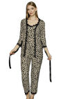 Leopar Şıklığıyla 3’lü Set Pamuklu Kadın Pijama Takımı 