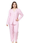 LUNARIA Tasarım Boydan Düğmeli Uzun Kollu Kadın Pijama Takımı Rahat Kalıp S/3XL