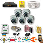 5 Kameralı Set - Araç İnsan Yüz Hareket Algılayan Gece Görüşlü 36 IR Led 5MP Sony Lensli 1080P Dome Güvenlik Kamerası Seti D136b
