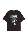 UNİSEX Bay Sonic Desenli Siyah Yazlık T-shirt