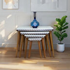 Evmob Evim Mobilya Lüks 1. Sınıf Mdf Oymalı 4’lü Zigon Sehpa Seti – Beyaz & Ceviz, Modern Tasarım