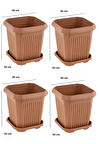 4 adet 25 Litre Plastik Kare Büyük Boy Bahçe Balkon Salon Çiçek Yada Ağaç Saksı 36*36*34 cm Tabaklı