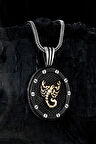 Erkek Gümüş Kolye - Siyah Oval Model Akrep Motifli Erkek Kolye