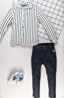 Erkek Çocuk Takım –Çizgili Gömlek ve Siyah Pantolon Kombini I Günlük ve Özel Günler İçin Çocuk Takım