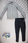 Erkek Çocuk Takım –Çizgili Gömlek ve Siyah Pantolon Kombini I Günlük ve Özel Günler İçin Çocuk Takım
