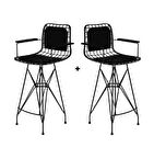 Knsz kafes tel bar sandalyesi 2 li zengin syhsyh kolçaklı sırt minderli 75 cm oturma yüksekliği ofis cafe bahçe mutfak