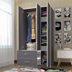 Kenzlife gardırop 3 kapılı 2 çekmeceli fesleğen 180*120*52 gri XLARGE kapaklı gardolap dolap