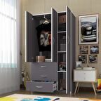 Kenzlife gardırop 3 kapılı 3 çekmeceli civanperçemi 180*120*52 gri XLARGE kapaklı gardolap dolap