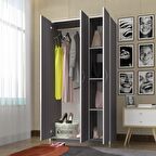 Kenzlife gardırop 3 kapılı ballıbaba 180*120*52 gri XLARGE kapaklı gardolap dolap