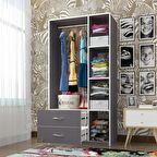 Kenzlife giysi dolabı hülagü 175*90*40 gri gardırop 2 çekmeceli