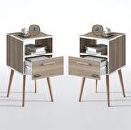 Kenzlife komodin budurgan crd 2 li set 74*39*39 ahşap ayaklı raflı çekmeceli komidin kitaplık