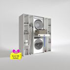 Kenzlife çamaşır-kurutma makinesi dolabı sadra byz 187*170*60 çekmeceli raflı + tekli duvar rafı hediye