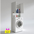Kenzlife çamaşır makinesi dolabı veronika byz 180*066*20 banyo çift arkalıksız + tekli duvar rafı hediyeli