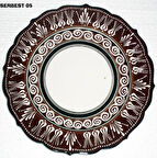 Armada çini 30 cm Resimli Baskılı El dekoru Kütahya Çini Tabak Kahverengi