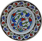 Armada Çini PRT 31 25 Cm Siyah Altın Yaldızlı Lale karanfil Çini Desenli Porselen Tabak