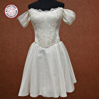 Uretti - Talia 8659 2584 El Yapımı Büstiyer ve Etek 2'li Takım Işıltılı Saten Gelinlik - 38 / 40