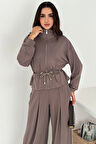 Fermuarlı Bel Detaylı Palazo Pantolonlu Modal Takım