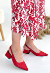 Morji Kırmızı Sivri Burun Önü Kapalı 3 cm Kısa Topuklu Cilt Topuklu Ayakkabı