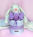 SOLE Premium Özel Hediye Kutusunda 45 cm Beyaz Bunny Tavşan ve 5 Adet Kırmızı Peluş Ayıcık Buketi