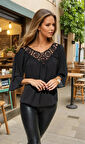 Kadın Ön Ve Arkası Dantel Dekolte Detay Flare Kol Bluz T4010-1220210