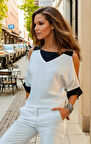 Kadın Kısa Kol Omuz Dekolteli Salaş Keten Bluz 2923190