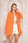 Kadın Asimetrik Tesettüre Uygun Uzun Terikoton Turuncu Tunik Gömlek Elbise 4912230