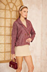 Kadın Bordo Rahat Kalıp Kendinden Dokulu Fitilli Kaşe Kumaş Ceket 3529250