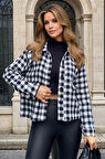 Kadın Şanel Ekose Oduncu Tüvit Kısa Cepli Kaşe Ceket 3540209