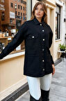 Kadın Siyah Oversize Gabardin Kot Ceket Gömlek – Geniş Cepli, Düğme Detaylı KT00-100451