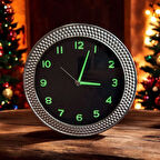 Fosforlu 3D Kabartma Rakam Gümüş Krom Renkli Duvar Saati Çap 33 Cm