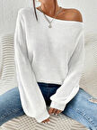 Kadın Uzun Kollu Tek Omuzu Açık Detaylı Triko Bluz