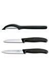 Victorinox Plastik Saplı Sebze Bıçağı - Soyacak Seti 3'lü Siyah 
