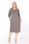 Çift Cepli Desenli Esnek Kışlık Büyük Beden Midi Elbise 44D-2709